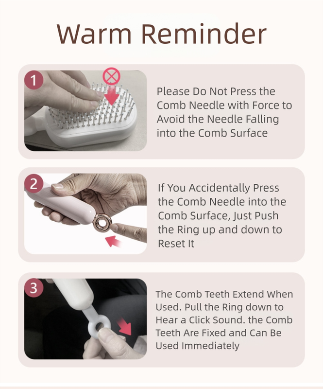 Pink Innovative Self-Cleaning Cushion Hairbrush - Retractable Bristle Detangling & Scalp Massager V888-ELOSUNG36477