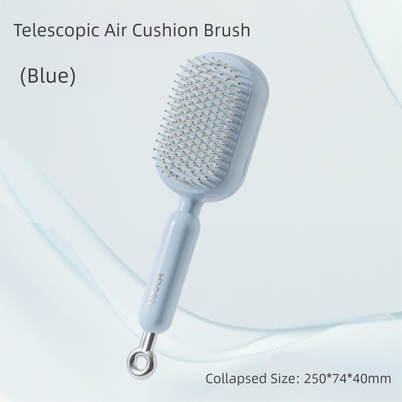 Blue Innovative Self-Cleaning Cushion Hairbrush - Retractable Bristle Detangling & Scalp Massager V888-ELOSUNG36478