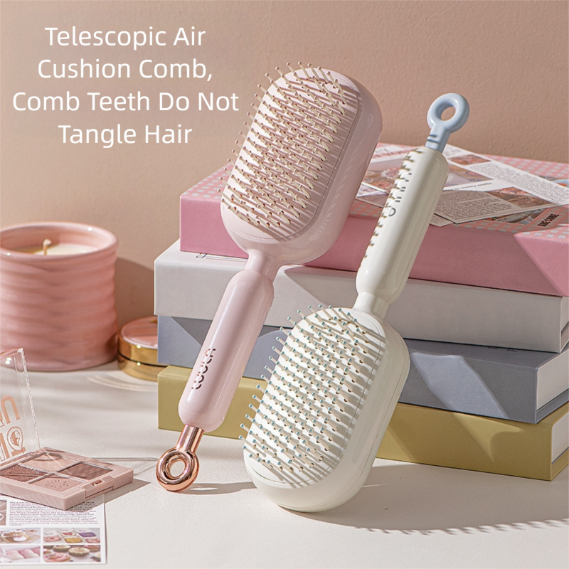 Blue Innovative Self-Cleaning Cushion Hairbrush - Retractable Bristle Detangling & Scalp Massager V888-ELOSUNG36478