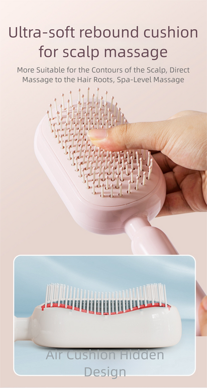 Blue Innovative Self-Cleaning Cushion Hairbrush - Retractable Bristle Detangling & Scalp Massager V888-ELOSUNG36478