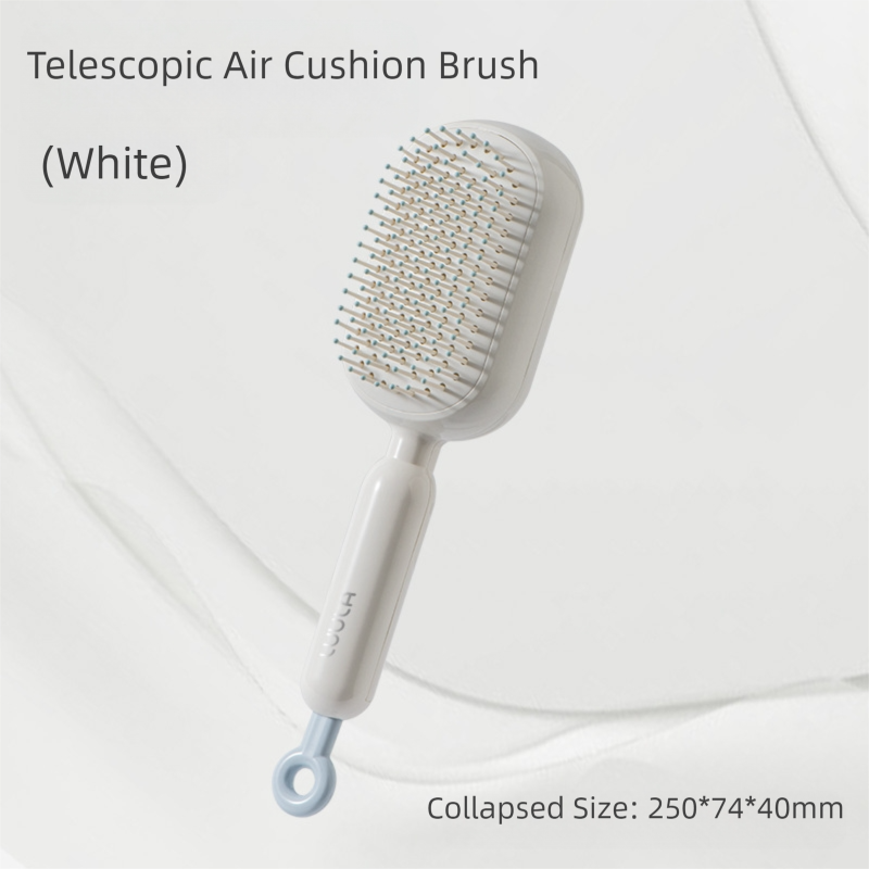 White Innovative Self-Cleaning Cushion Hairbrush - Retractable Bristle Detangling & Scalp Massager V888-ELOSUNG36479