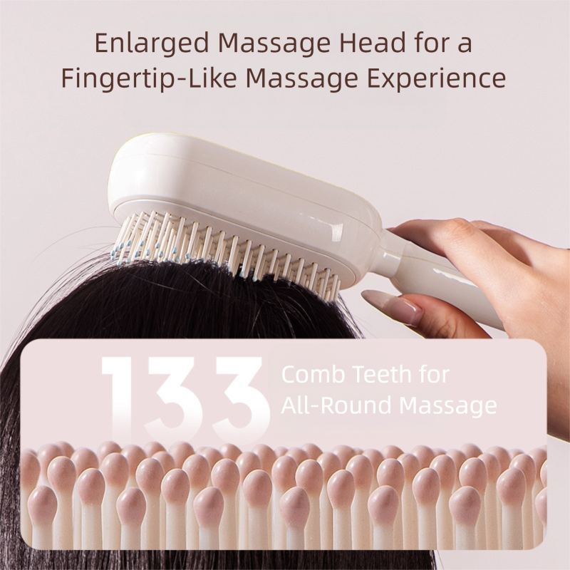 White Innovative Self-Cleaning Cushion Hairbrush - Retractable Bristle Detangling & Scalp Massager V888-ELOSUNG36479
