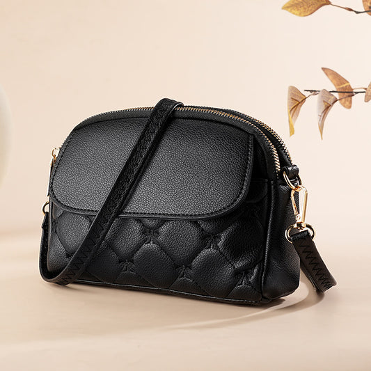 Black Chic Quilted Crossbody Bag - Multi-Compartment PU Leather Shoulder Purse V888-ELOSUNG36482
