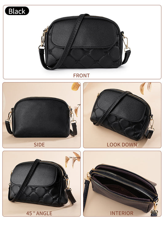 Black Chic Quilted Crossbody Bag - Multi-Compartment PU Leather Shoulder Purse V888-ELOSUNG36482