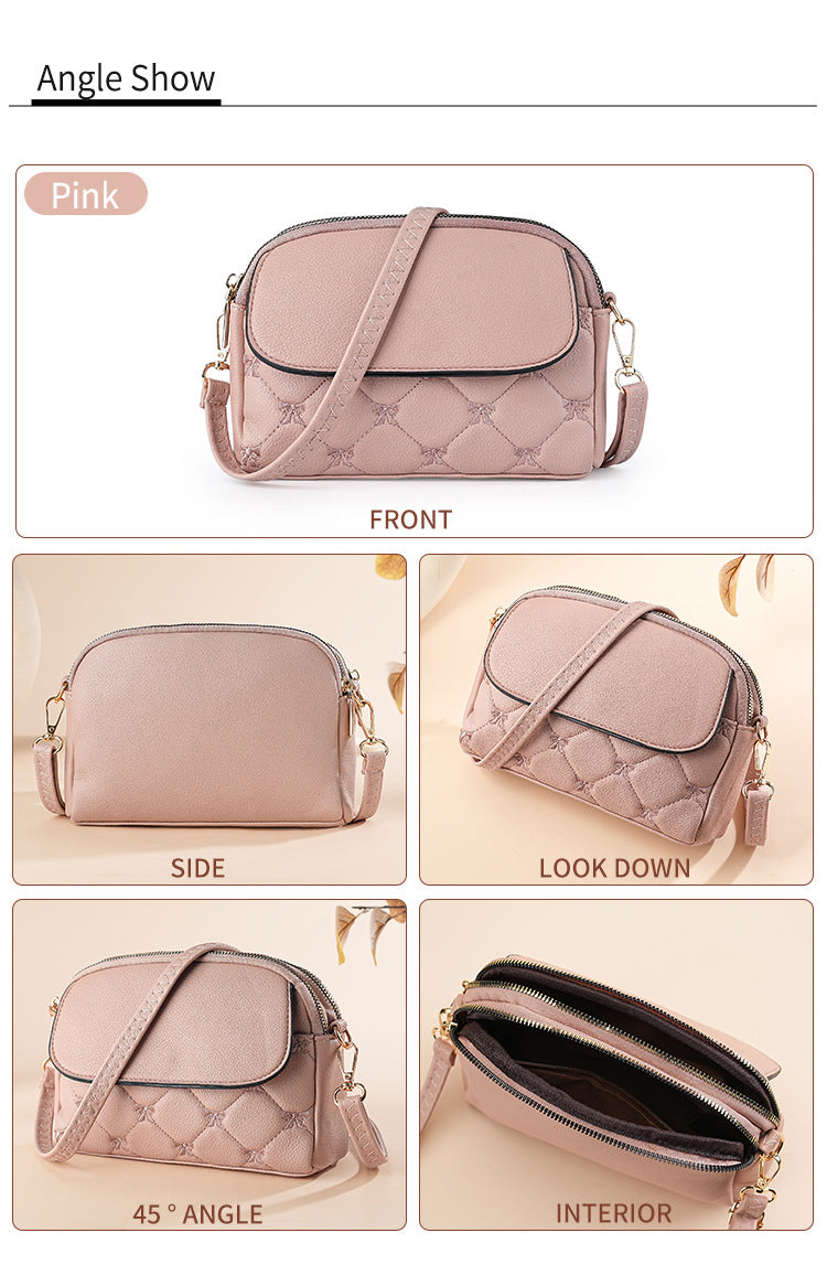 Pink Chic Quilted Crossbody Bag - Multi-Compartment PU Leather Shoulder Purse V888-ELOSUNG36483