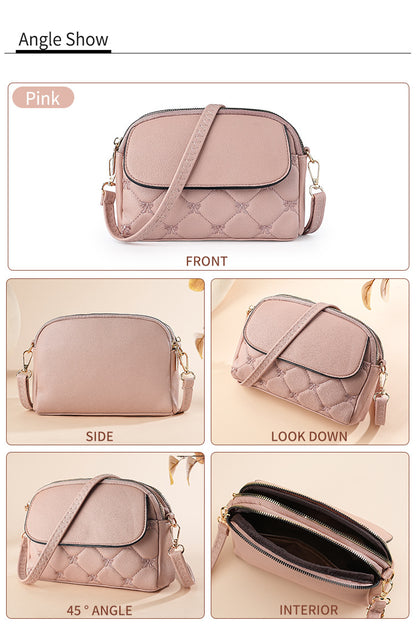 Pink Chic Quilted Crossbody Bag - Multi-Compartment PU Leather Shoulder Purse V888-ELOSUNG36483