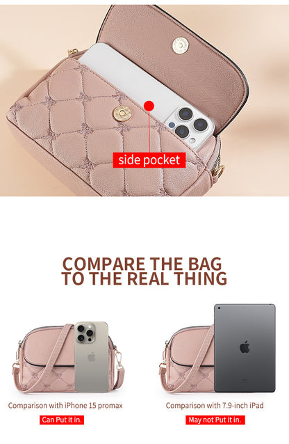 Pink Chic Quilted Crossbody Bag - Multi-Compartment PU Leather Shoulder Purse V888-ELOSUNG36483
