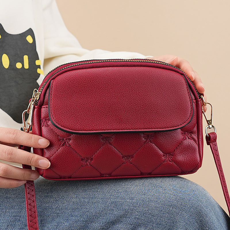 Red Chic Quilted Crossbody Bag - Multi-Compartment PU Leather Shoulder Purse V888-ELOSUNG36485
