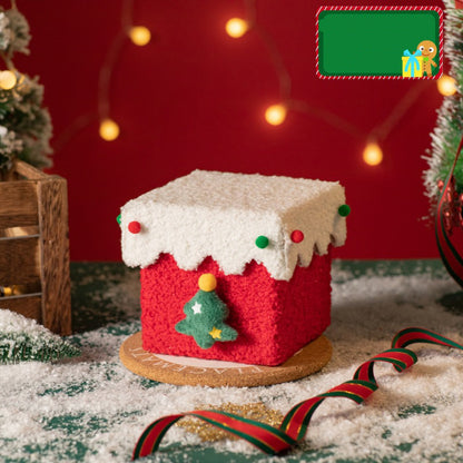 Red and White Luxe Plush Christmas Gift Box - Decorative Holiday Treat Box with Snowy Trim V888-ELOSUNG36486