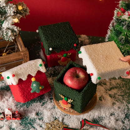 Red and White Luxe Plush Christmas Gift Box - Decorative Holiday Treat Box with Snowy Trim V888-ELOSUNG36486