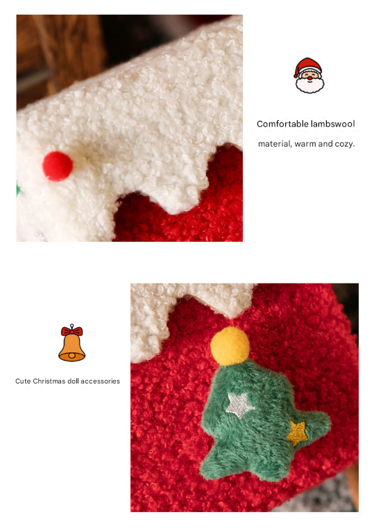 Red and White Luxe Plush Christmas Gift Box - Decorative Holiday Treat Box with Snowy Trim V888-ELOSUNG36486