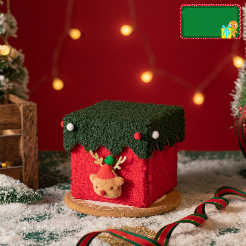 Red and Green Luxe Plush Christmas Gift Box - Decorative Holiday Treat Box with Snowy Trim V888-ELOSUNG36487
