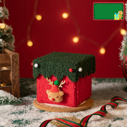 Red and Green Luxe Plush Christmas Gift Box - Decorative Holiday Treat Box with Snowy Trim V888-ELOSUNG36487