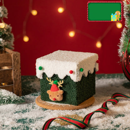 White and Green Luxe Plush Christmas Gift Box - Decorative Holiday Treat Box with Snowy Trim V888-ELOSUNG36488