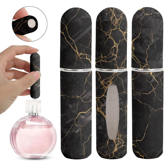 Black Chic Marble Travel Perfume Atomizer Set (3-Pack) - 5ml Leakproof Bottom-Fill Spray Bottles V888-ELOSUNG36490