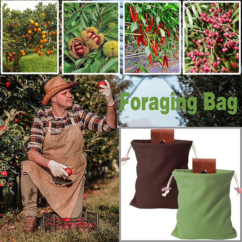 Black Collapsible Canvas Foraging Pouch - Hands-Free Belt Bag for Hiking & Camping Activities V888-ELOSUNG36495