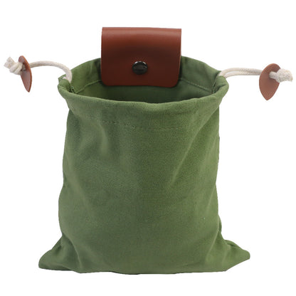 Green Collapsible Canvas Foraging Pouch - Hands-Free Belt Bag for Hiking & Camping Activities V888-ELOSUNG36496