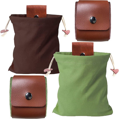Green Collapsible Canvas Foraging Pouch - Hands-Free Belt Bag for Hiking & Camping Activities V888-ELOSUNG36496