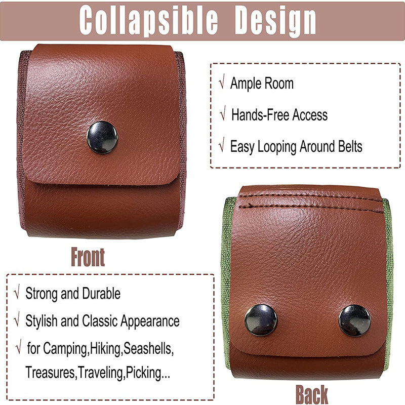 Green Collapsible Canvas Foraging Pouch - Hands-Free Belt Bag for Hiking & Camping Activities V888-ELOSUNG36496