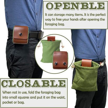 Khaki Collapsible Canvas Foraging Pouch - Hands-Free Belt Bag for Hiking & Camping Activities V888-ELOSUNG36498