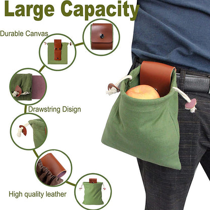 Khaki Collapsible Canvas Foraging Pouch - Hands-Free Belt Bag for Hiking & Camping Activities V888-ELOSUNG36498