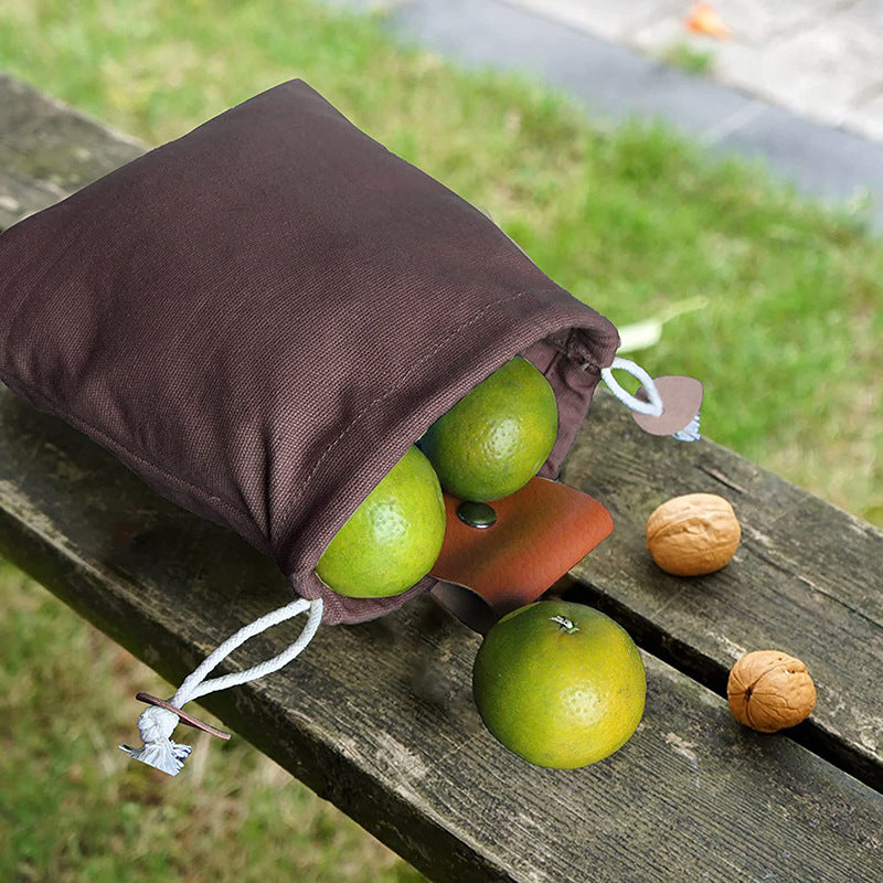 Khaki Collapsible Canvas Foraging Pouch - Hands-Free Belt Bag for Hiking & Camping Activities V888-ELOSUNG36498
