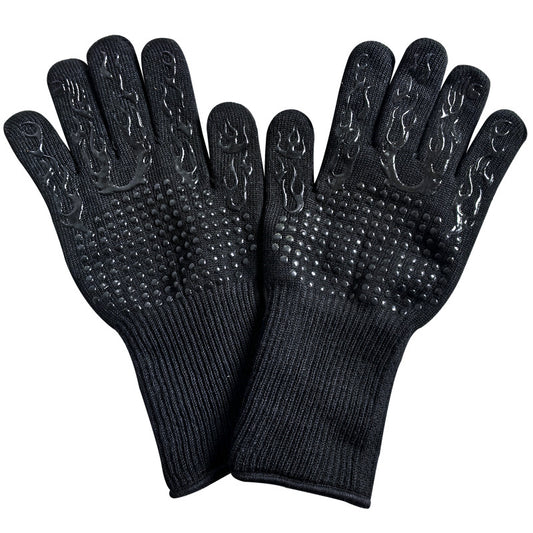 Black Flame Pattern Extreme Heat Resistant BBQ Gloves - 500 degrees C Flame Design Oven Gloves with Non-Slip V888-ELOSUNG36501