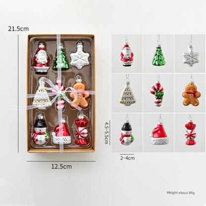 Style A Colorful Charming Miniature Glass Christmas Ornament Set - 9pc Classic Holiday Figures V888-ELOSUNG36510