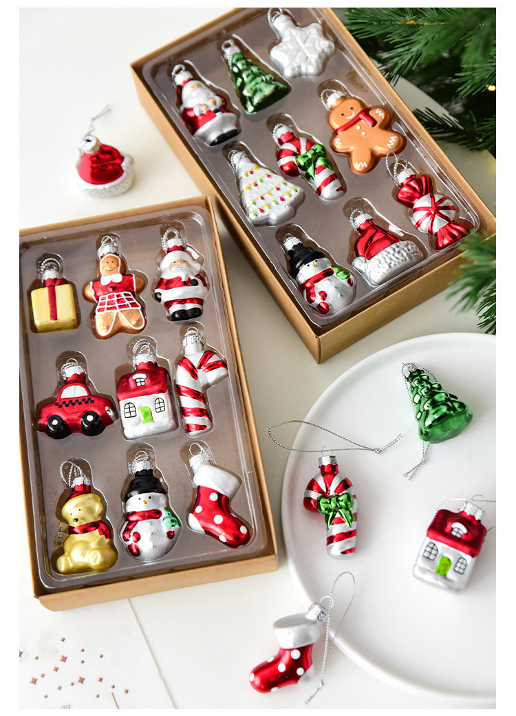 Style A Colorful Charming Miniature Glass Christmas Ornament Set - 9pc Classic Holiday Figures V888-ELOSUNG36510