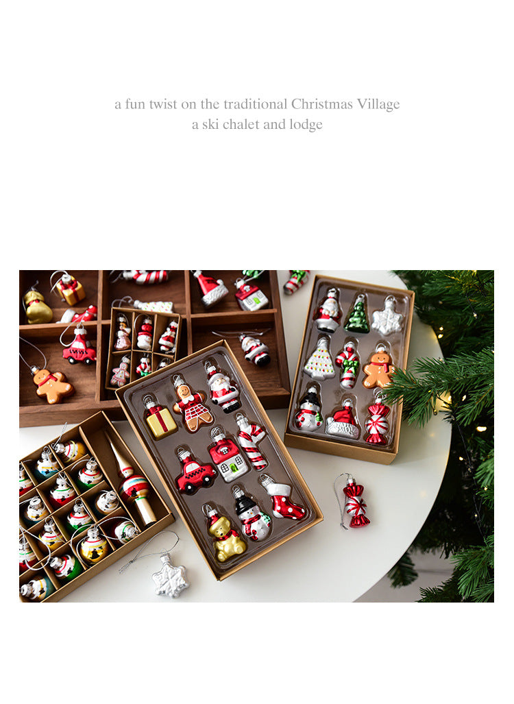 Style A Colorful Charming Miniature Glass Christmas Ornament Set - 9pc Classic Holiday Figures V888-ELOSUNG36510
