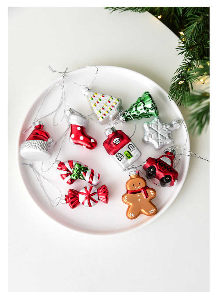 Style A Colorful Charming Miniature Glass Christmas Ornament Set - 9pc Classic Holiday Figures V888-ELOSUNG36510