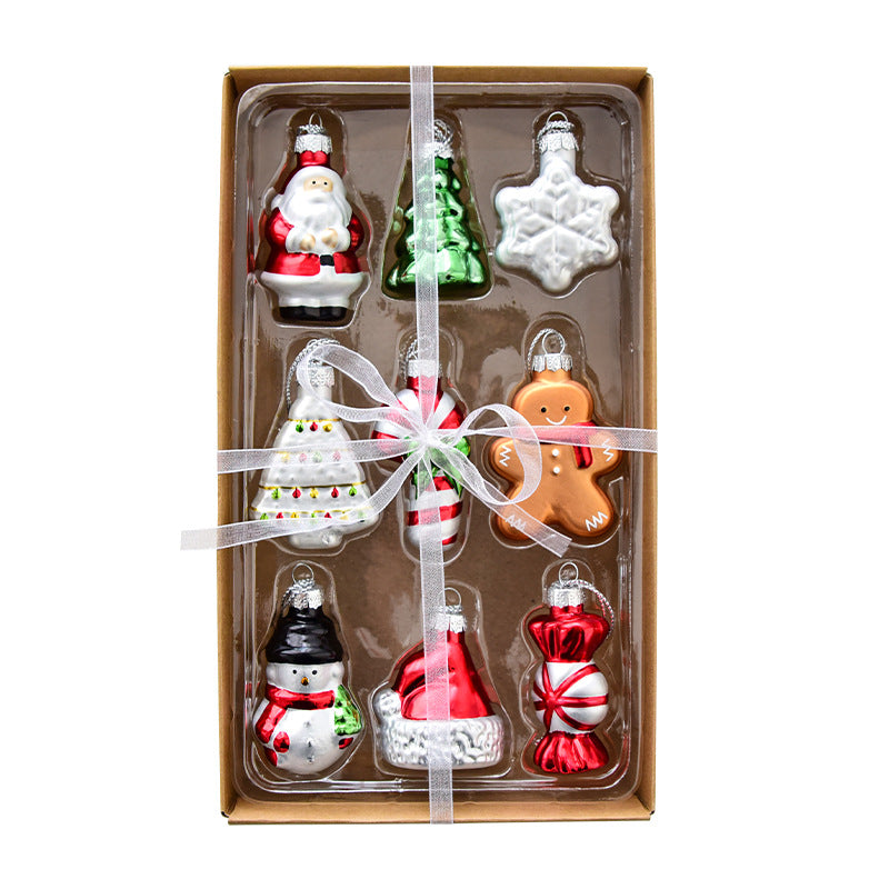 Style A Colorful Charming Miniature Glass Christmas Ornament Set - 9pc Classic Holiday Figures V888-ELOSUNG36510