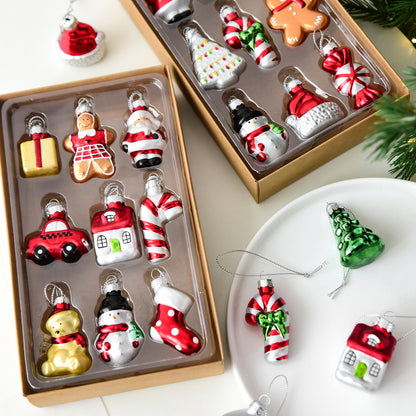 Style A Colorful Charming Miniature Glass Christmas Ornament Set - 9pc Classic Holiday Figures V888-ELOSUNG36510