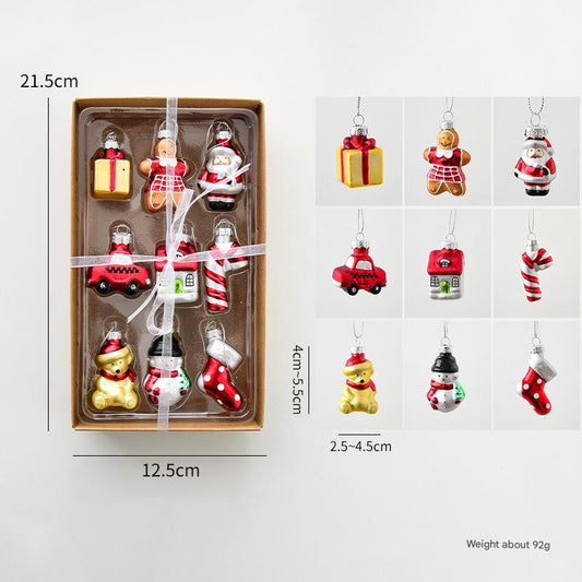 Style B Colorful Whimsical Miniature Glass Christmas Ornament Set - 9pc Retro Holiday Collection V888-ELOSUNG36511