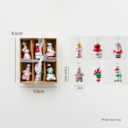 Style C Colorful Dainty Miniature Glass Christmas Ornament Set - 6pc Micro Holiday Characters V888-ELOSUNG36512