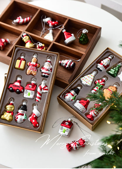 Style C Colorful Dainty Miniature Glass Christmas Ornament Set - 6pc Micro Holiday Characters V888-ELOSUNG36512