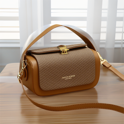 Brown Elegant Top Handle Crossbody Bag - Structured PU Leather Box Purse for Women V888-ELOSUNG36514