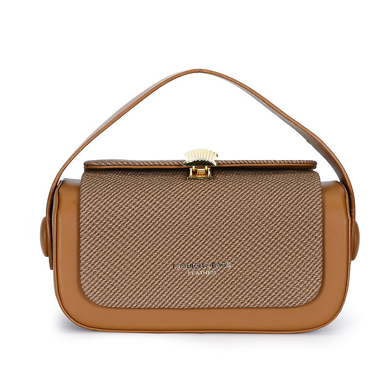 Brown Elegant Top Handle Crossbody Bag - Structured PU Leather Box Purse for Women V888-ELOSUNG36514