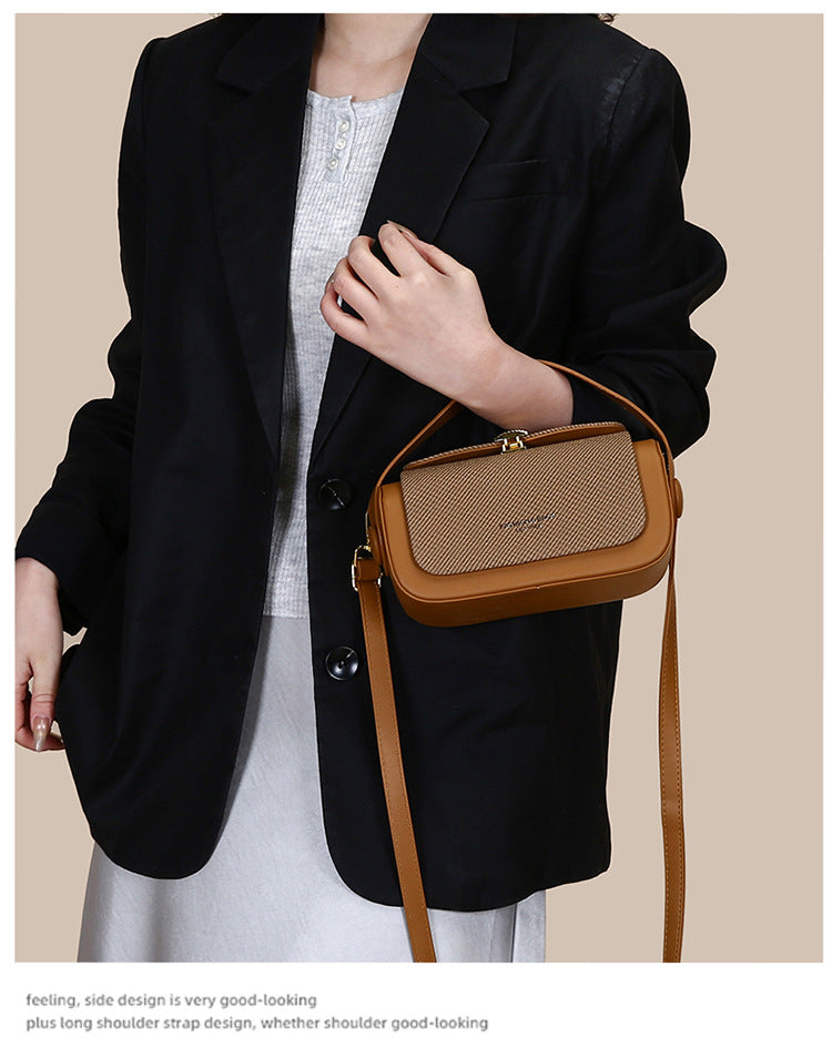 Brown Elegant Top Handle Crossbody Bag - Structured PU Leather Box Purse for Women V888-ELOSUNG36514