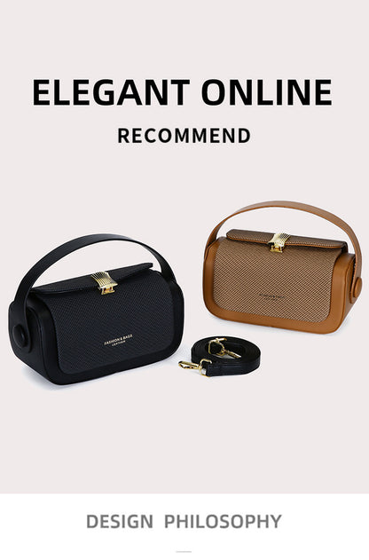 Brown Elegant Top Handle Crossbody Bag - Structured PU Leather Box Purse for Women V888-ELOSUNG36514