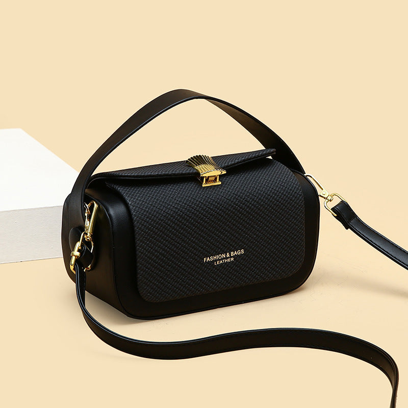 Black Elegant Top Handle Crossbody Bag - Structured PU Leather Box Purse for Women V888-ELOSUNG36515