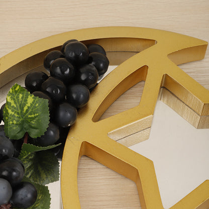 2 Pcs Gold Textured Elegant Celestial Moon & Star Serving Tray - Gold Finish Decorative Platter for Home & V888-ELOSUNG36516