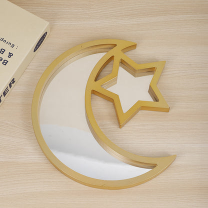 2 Pcs Gold and White Mirrored Elegant Celestial Moon & Star Serving Tray - Gold Finish Decorative Platter for V888-ELOSUNG36517
