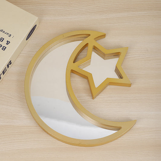 2 Pcs Gold and White Mirrored Elegant Celestial Moon & Star Serving Tray - Gold Finish Decorative Platter for V888-ELOSUNG36517