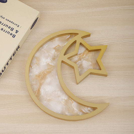 2 Pcs Gold Marble Effect Elegant Celestial Moon & Star Serving Tray - Gold Finish Decorative Platter for Home V888-ELOSUNG36518