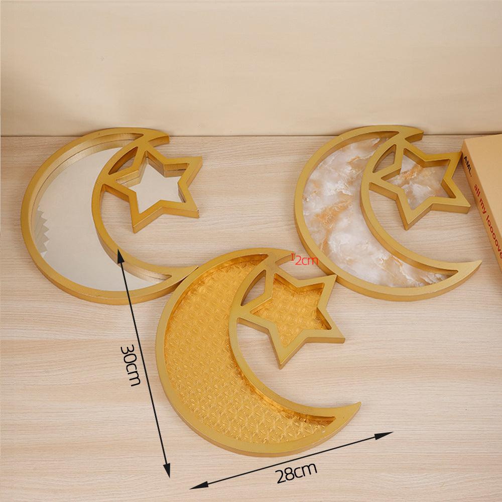 2 Pcs Gold Marble Effect Elegant Celestial Moon & Star Serving Tray - Gold Finish Decorative Platter for Home V888-ELOSUNG36518