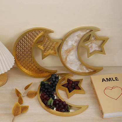 2 Pcs Gold Marble Effect Elegant Celestial Moon & Star Serving Tray - Gold Finish Decorative Platter for Home V888-ELOSUNG36518