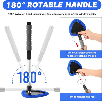 Blue Car Windshield Cleaner Tool, Inside with 4 Reusable and Washable Microfiber Pads and Extendable Handle, V888-ELOSUNG36521