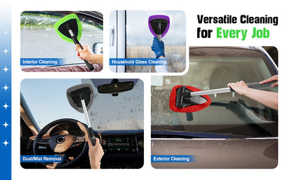 Red Car Windshield Cleaner Tool, Inside with 4 Reusable and Washable Microfiber Pads and Extendable Handle, V888-ELOSUNG36524