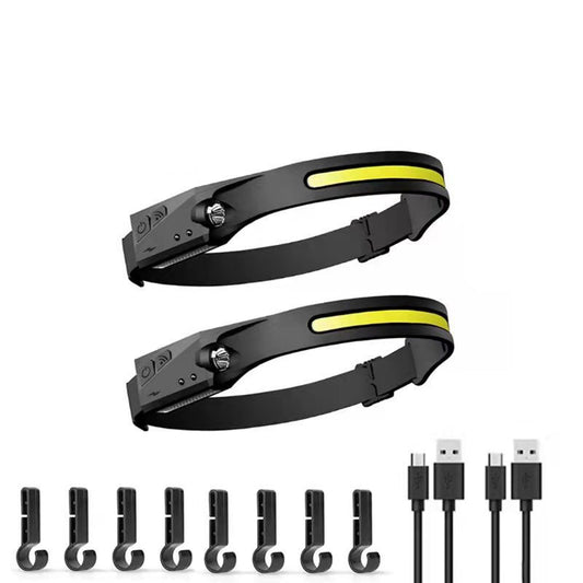 2 Pcs Black Bright COB LED Headlamp with Motion Sensor - 230 degrees Wide Beam for Outdoor Camping, Hiking & V888-ELOSUNG36526